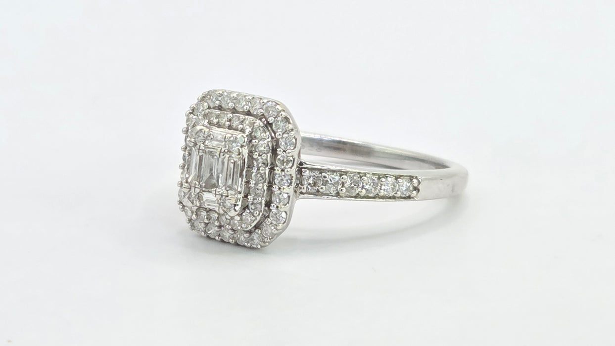 Vintage: 9ct White Gold Diamond Three Tier Octagonal Cluster Ring — 0.53ct