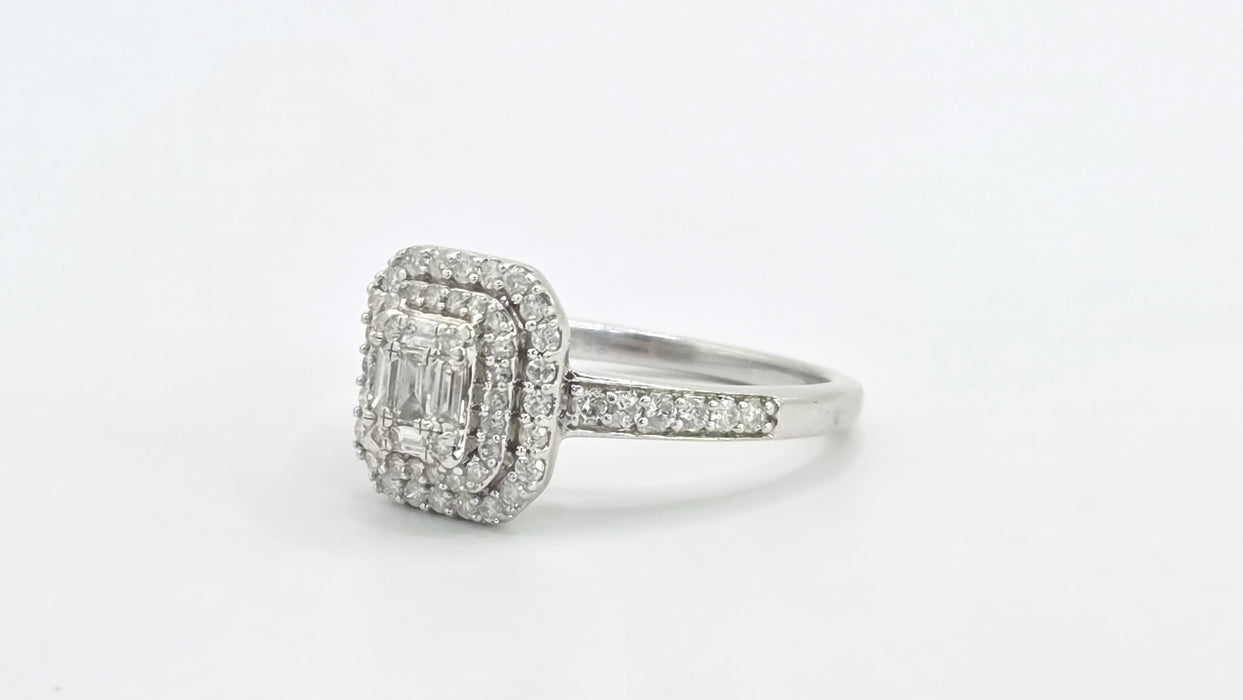 Vintage: 9ct White Gold Diamond Three Tier Octagonal Cluster Ring — 0.53ct