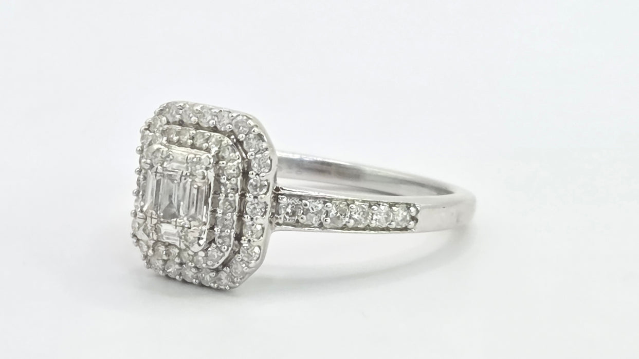 Vintage: 9ct White Gold Diamond Three Tier Octagonal Cluster Ring — 0.53ct