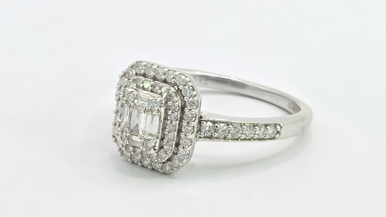 Vintage: 9ct White Gold Diamond Three Tier Octagonal Cluster Ring — 0.53ct