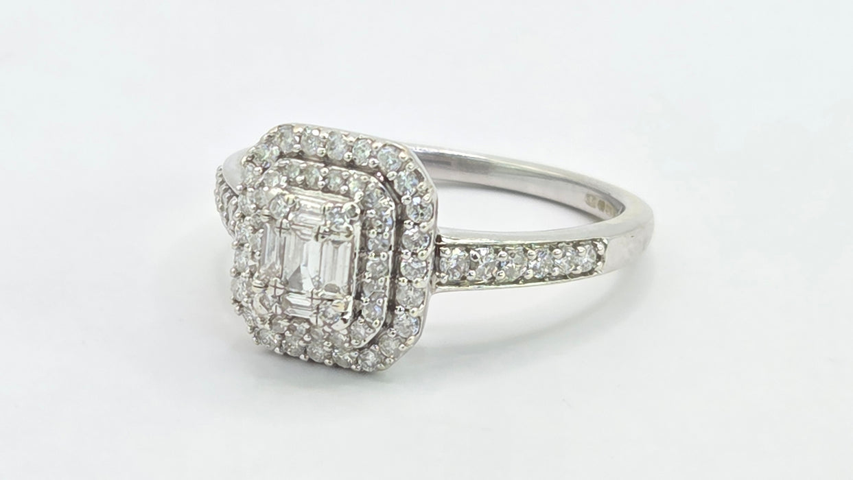 Vintage: 9ct White Gold Diamond Three Tier Octagonal Cluster Ring — 0.53ct