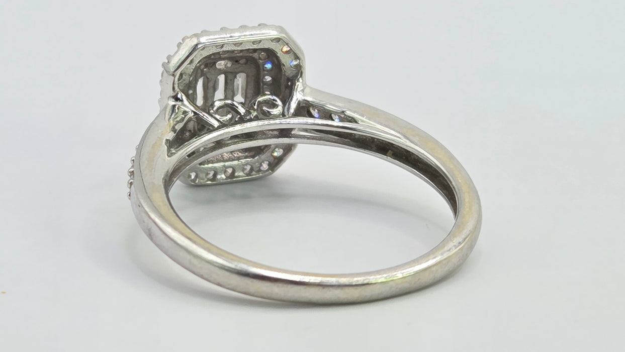 Vintage: 9ct White Gold Diamond Three Tier Octagonal Cluster Ring — 0.53ct