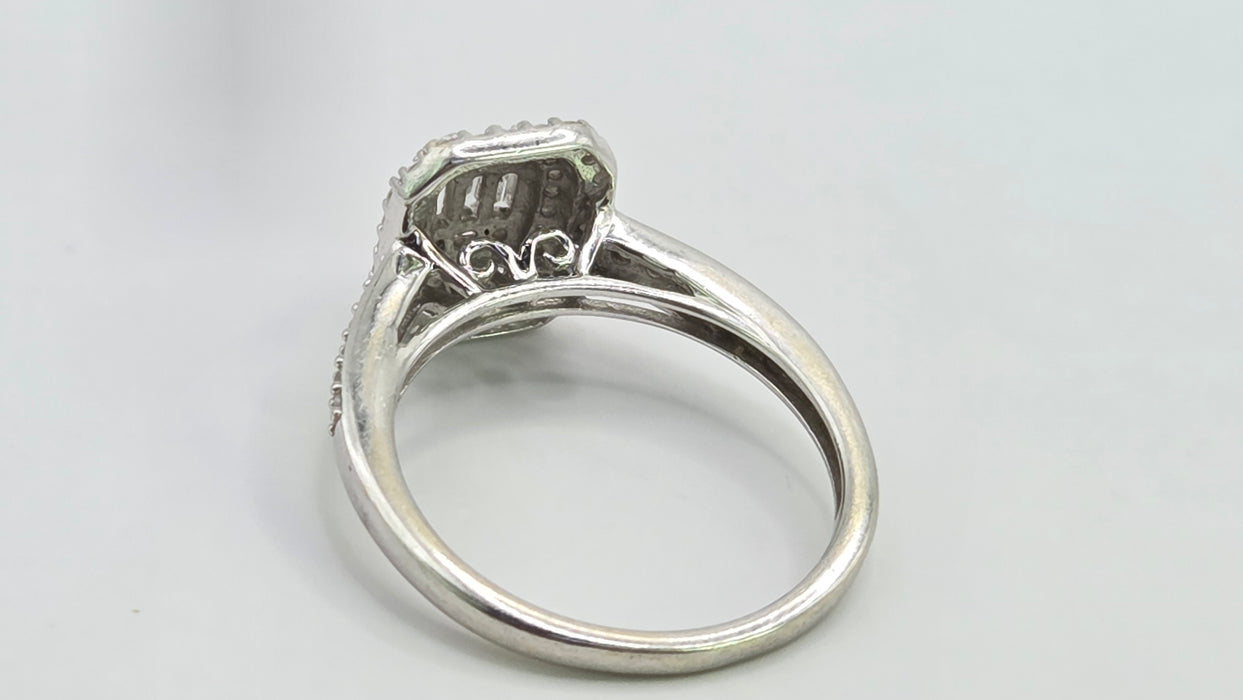 Vintage: 9ct White Gold Diamond Three Tier Octagonal Cluster Ring — 0.53ct