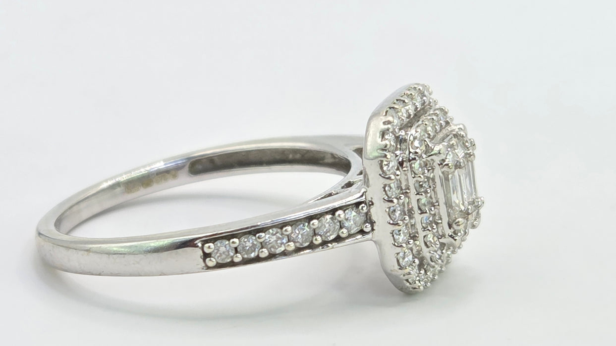 Vintage: 9ct White Gold Diamond Three Tier Octagonal Cluster Ring — 0.53ct