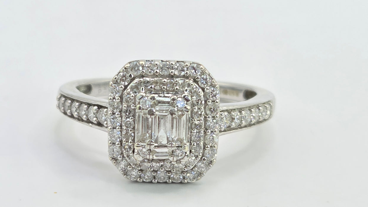Vintage: 9ct White Gold Diamond Three Tier Octagonal Cluster Ring — 0.53ct