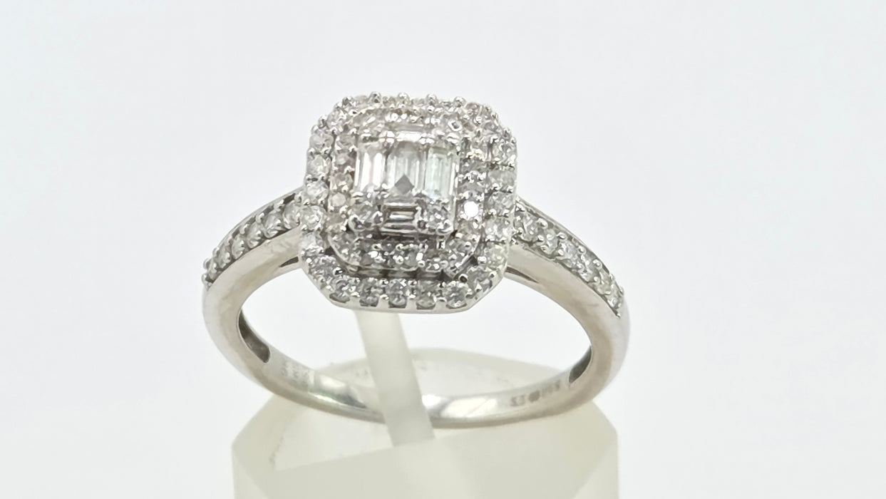 Vintage: 9ct White Gold Diamond Three Tier Octagonal Cluster Ring — 0.53ct
