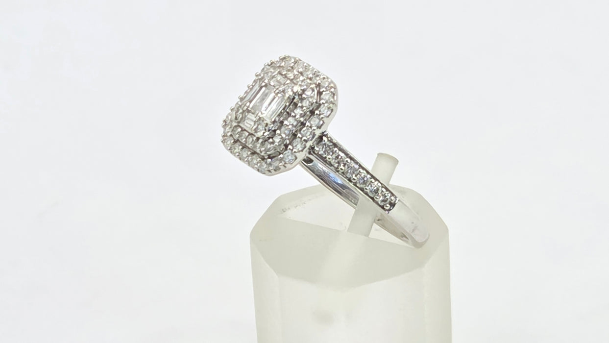 Vintage: 9ct White Gold Diamond Three Tier Octagonal Cluster Ring — 0.53ct