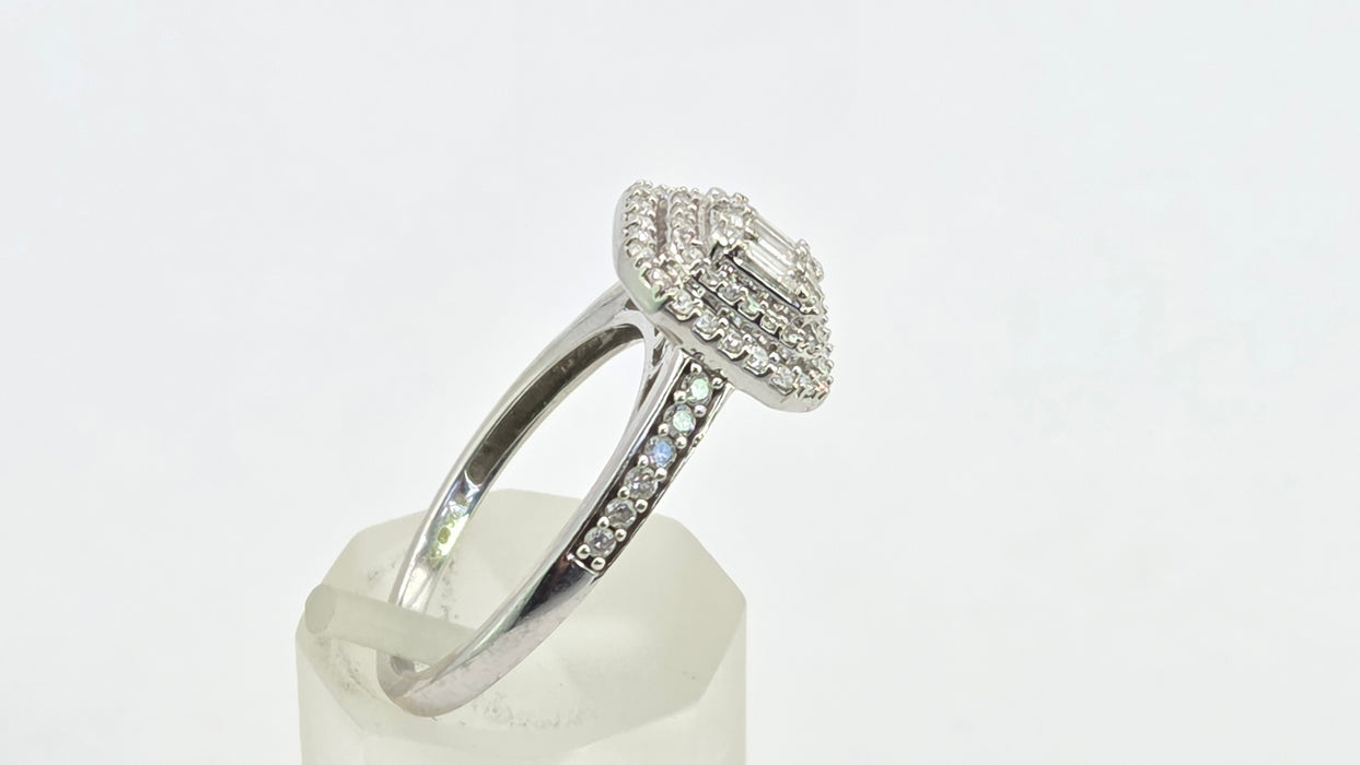 Vintage: 9ct White Gold Diamond Three Tier Octagonal Cluster Ring — 0.53ct