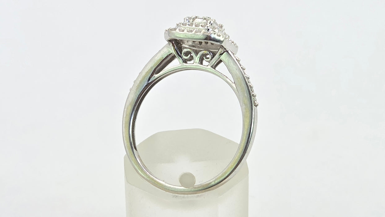 Vintage: 9ct White Gold Diamond Three Tier Octagonal Cluster Ring — 0.53ct