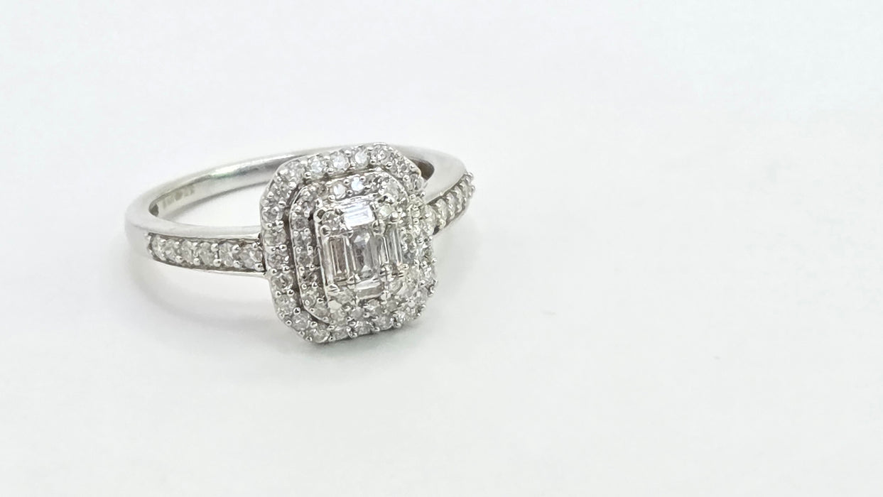 Vintage: 9ct White Gold Diamond Three Tier Octagonal Cluster Ring — 0.53ct