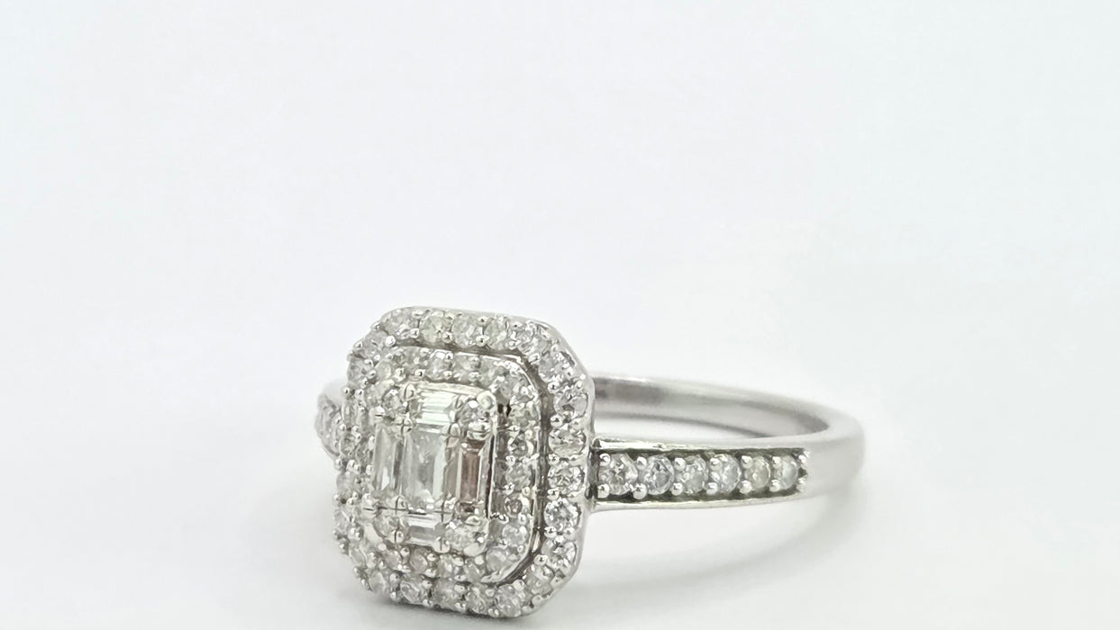 Vintage: 9ct White Gold Diamond Three Tier Octagonal Cluster Ring — 0.53ct
