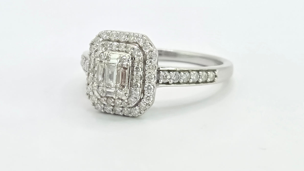 Vintage: 9ct White Gold Diamond Three Tier Octagonal Cluster Ring — 0.53ct