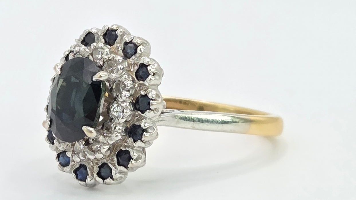 Vintage: 18ct Yellow Gold Sapphire & Diamond Oval Dress Ring — From 1977