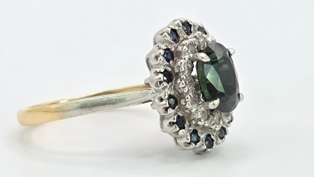 Vintage: 18ct Yellow Gold Sapphire & Diamond Oval Dress Ring — From 1977