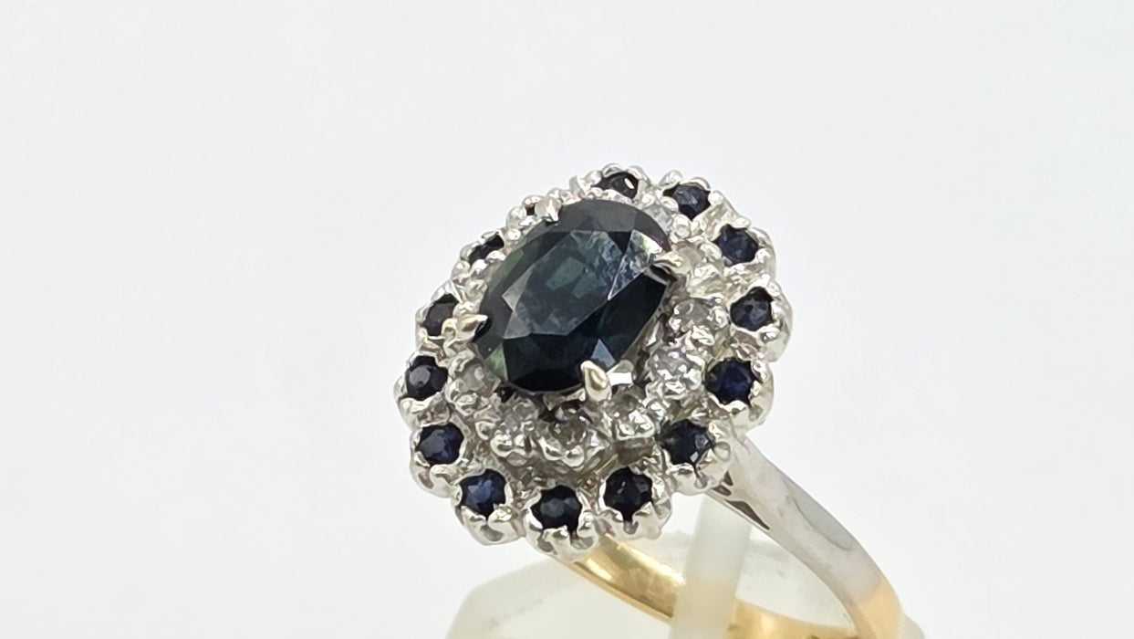 Vintage: 18ct Yellow Gold Sapphire & Diamond Oval Dress Ring — From 1977