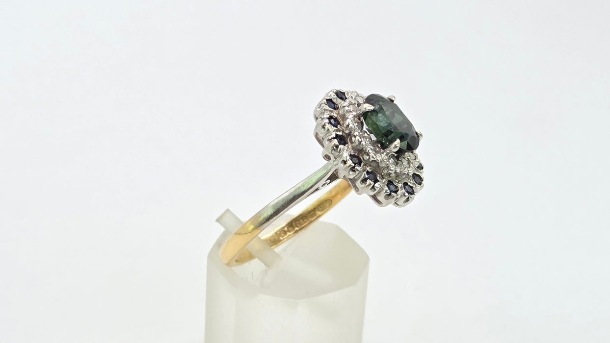 Vintage: 18ct Yellow Gold Sapphire & Diamond Oval Dress Ring — From 1977