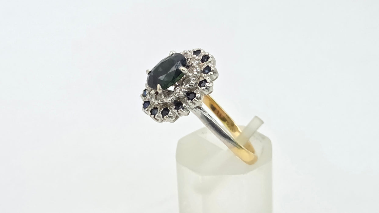 Vintage: 18ct Yellow Gold Sapphire & Diamond Oval Dress Ring — From 1977