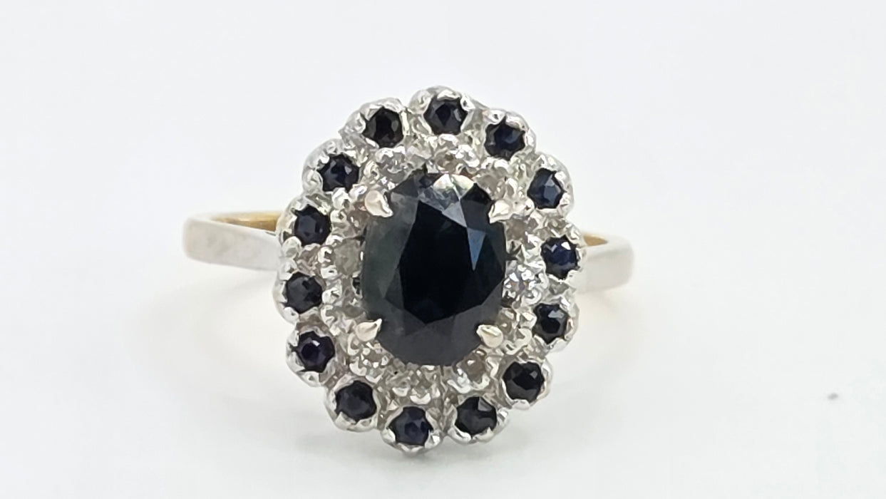 Vintage: 18ct Yellow Gold Sapphire & Diamond Oval Dress Ring — From 1977