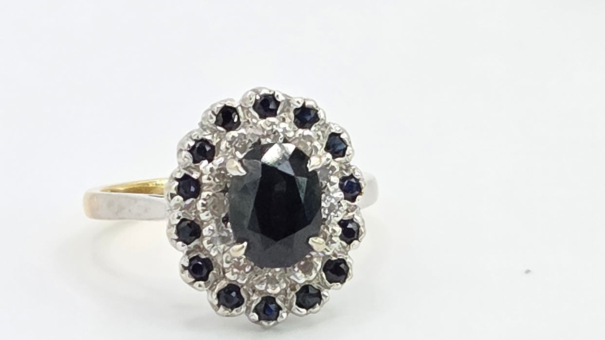 Vintage: 18ct Yellow Gold Sapphire & Diamond Oval Dress Ring — From 1977