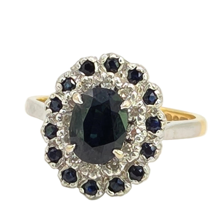Vintage: 18ct Yellow Gold Sapphire & Diamond Oval Dress Ring — From 1977