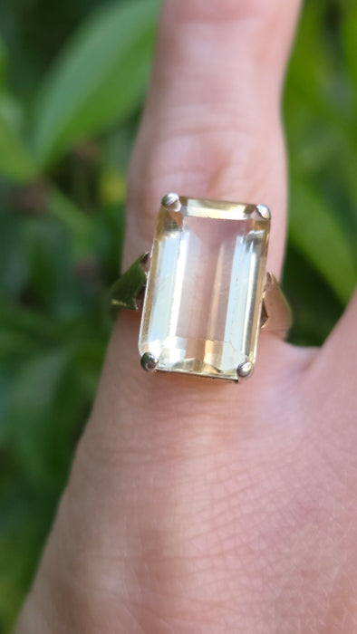 Vintage: 9ct Gold Emerald-Cut Citrine Solitaire Ring