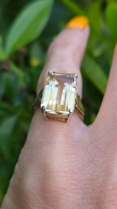 Vintage: 9ct Gold Emerald-Cut Citrine Solitaire Ring