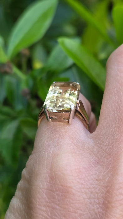 Vintage: 9ct Gold Emerald-Cut Citrine Solitaire Ring
