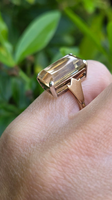 Vintage: 9ct Gold Emerald-Cut Citrine Solitaire Ring