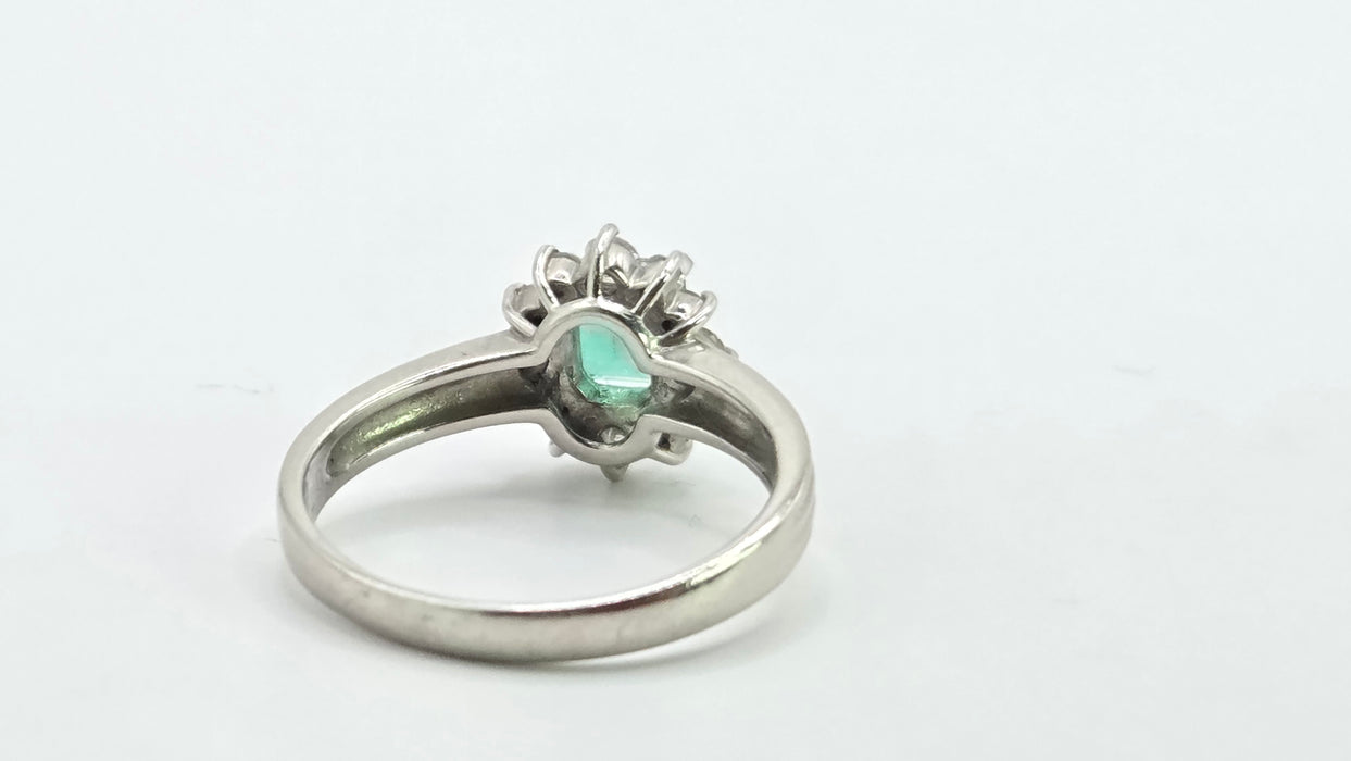 Vintage: Platinum Emerald & Diamond Dress Ring