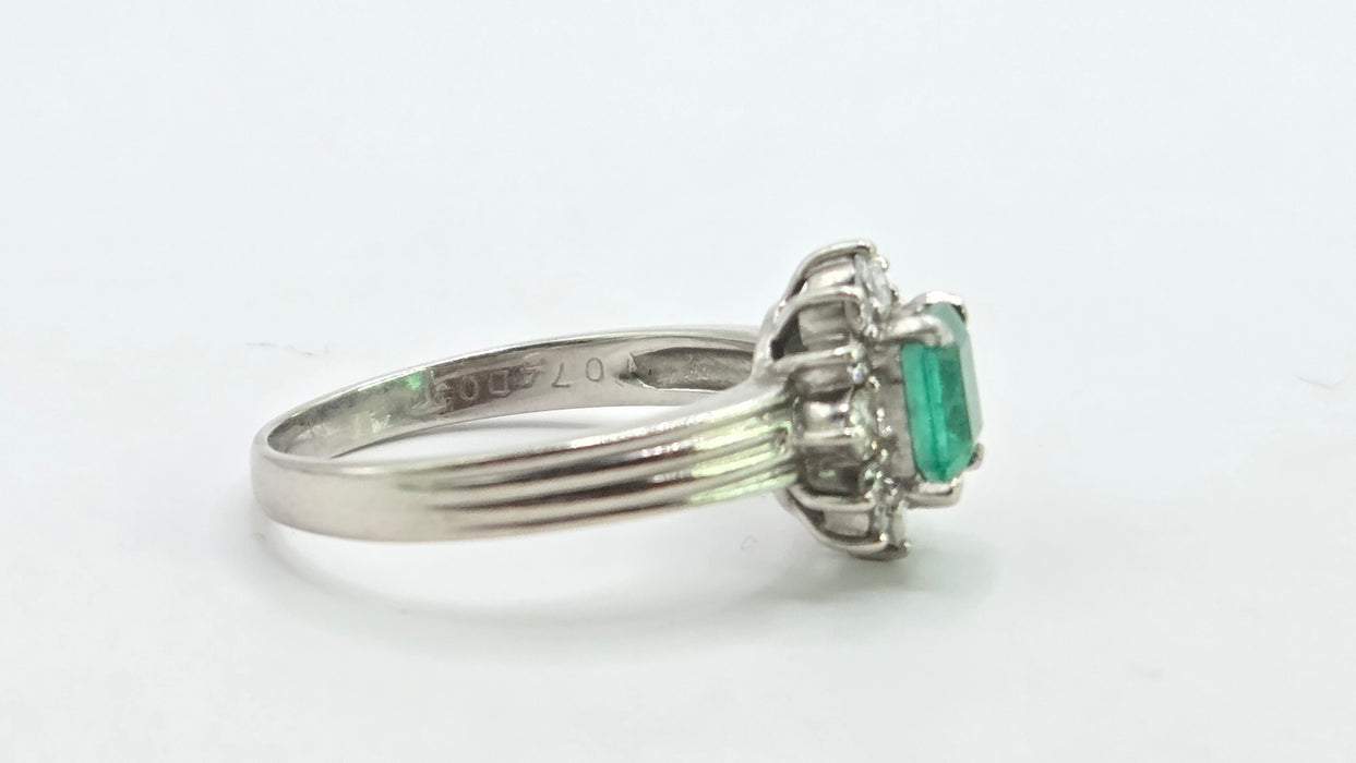 Vintage: Platinum Emerald & Diamond Dress Ring