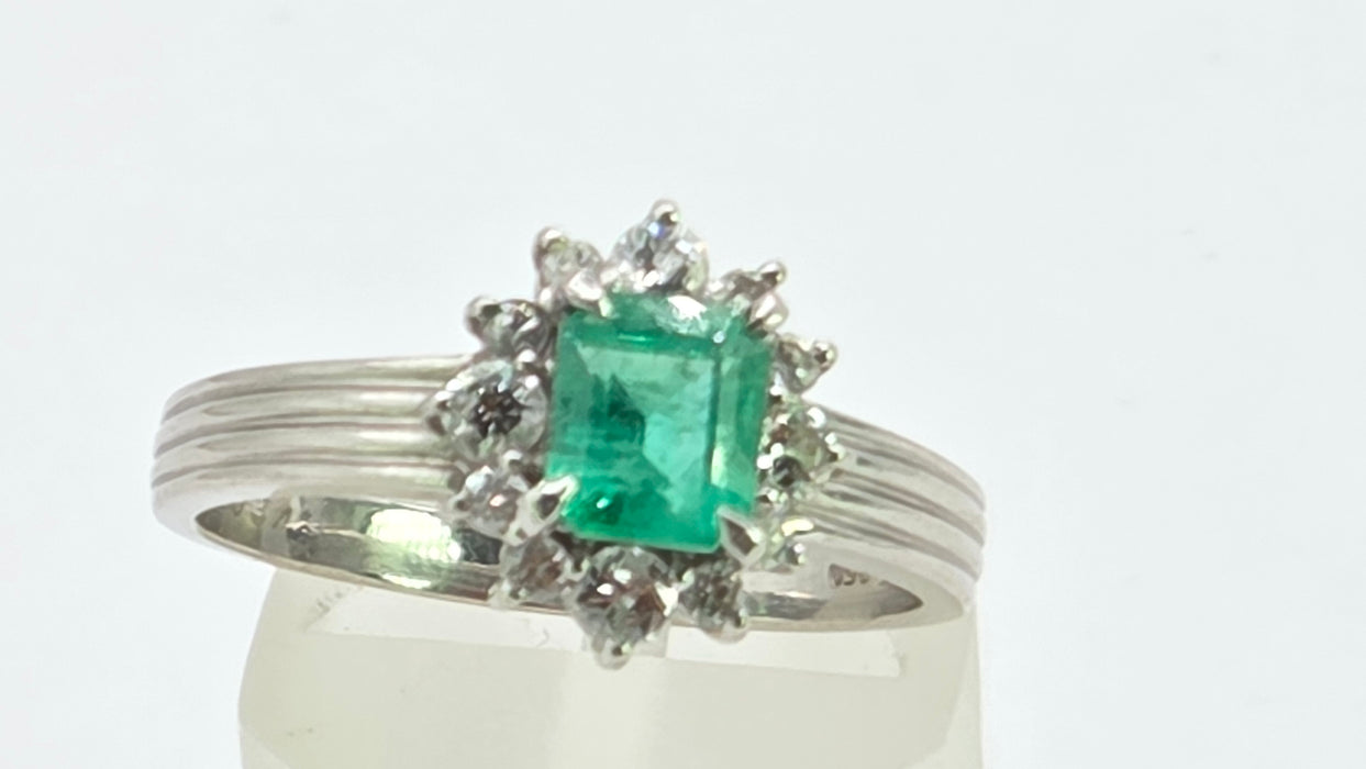 Vintage: Platinum Emerald & Diamond Dress Ring