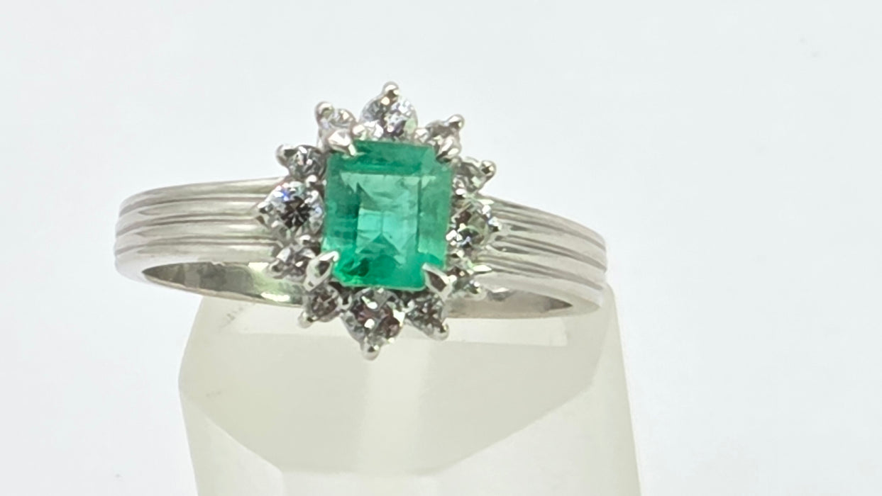 Vintage: Platinum Emerald & Diamond Dress Ring