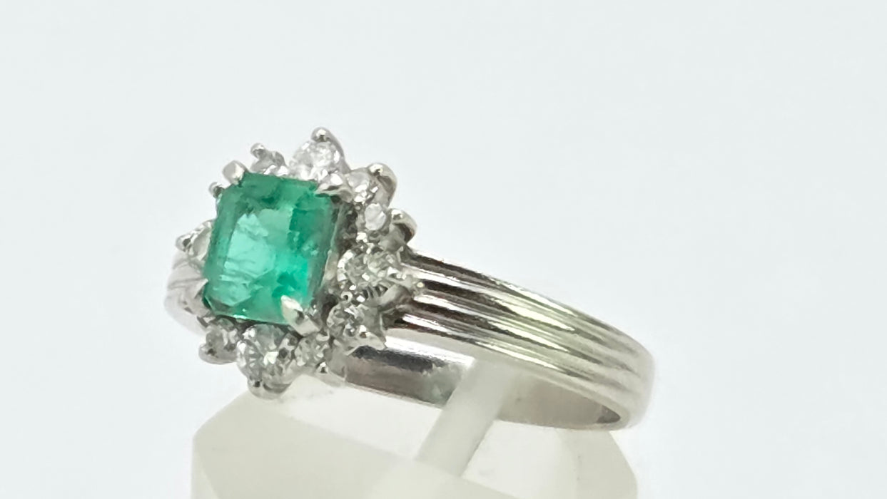 Vintage: Platinum Emerald & Diamond Dress Ring