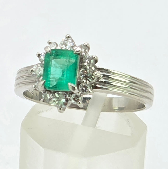 Vintage: Platinum Emerald & Diamond Dress Ring