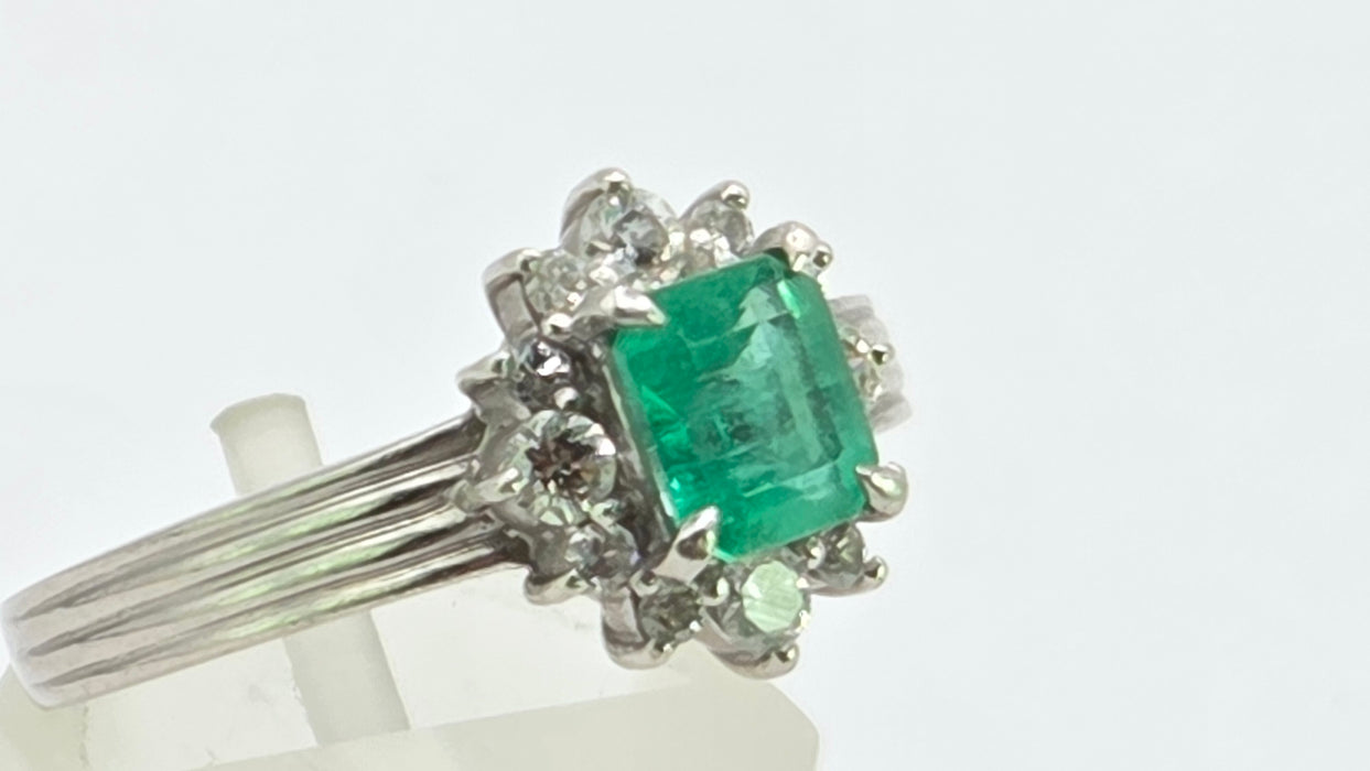 Vintage: Platinum Emerald & Diamond Dress Ring