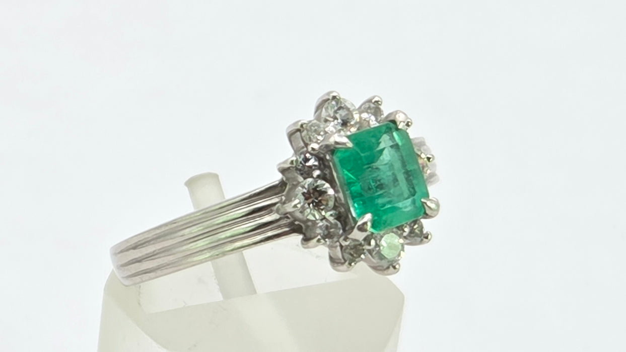 Vintage: Platinum Emerald & Diamond Dress Ring