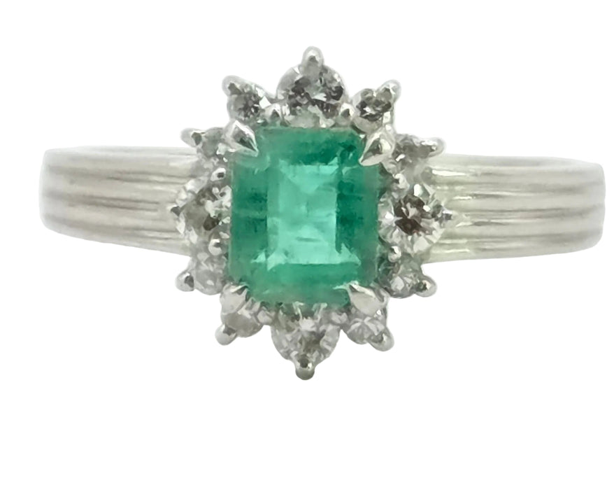 Vintage: Platinum Emerald & Diamond Dress Ring