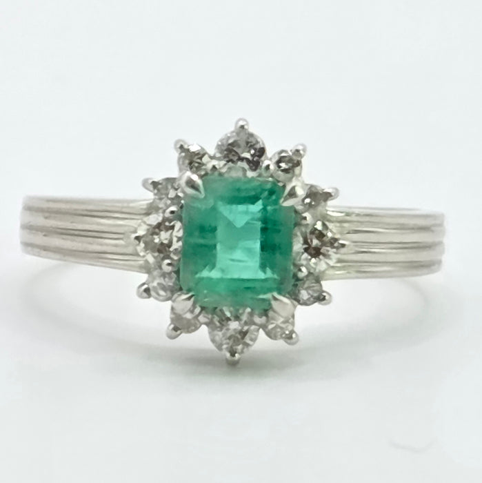 Vintage: Platinum Emerald & Diamond Dress Ring
