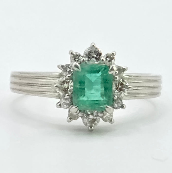 Vintage: Platinum Emerald & Diamond Dress Ring