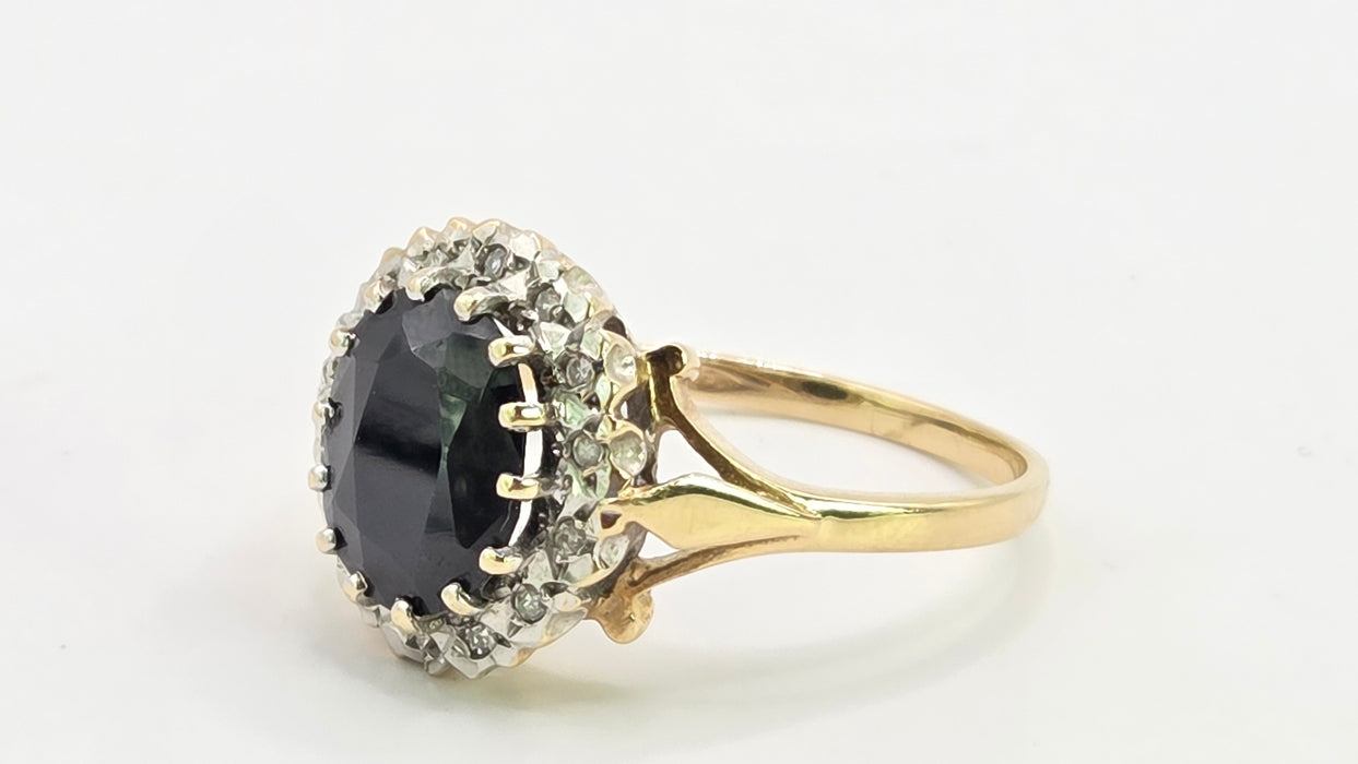 Vintage: 9ct Yellow Gold Sapphire & Diamond Oval Cluster Ring — From 1987