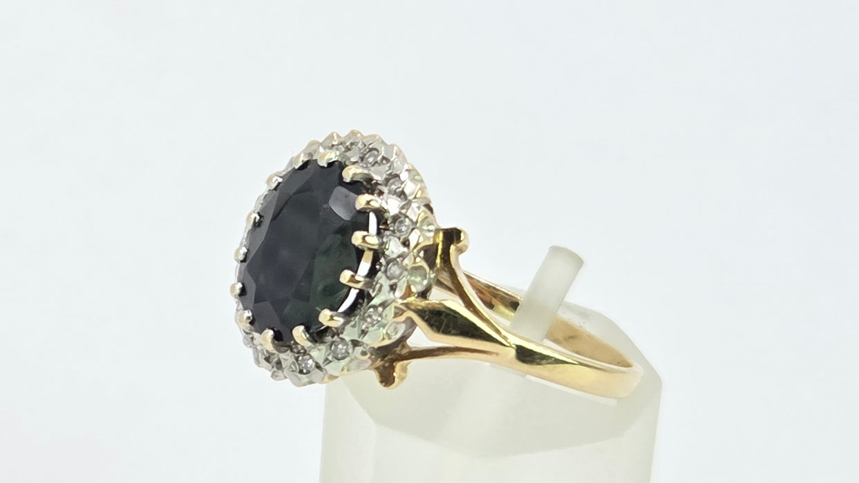 Vintage: 9ct Yellow Gold Sapphire & Diamond Oval Cluster Ring — From 1987