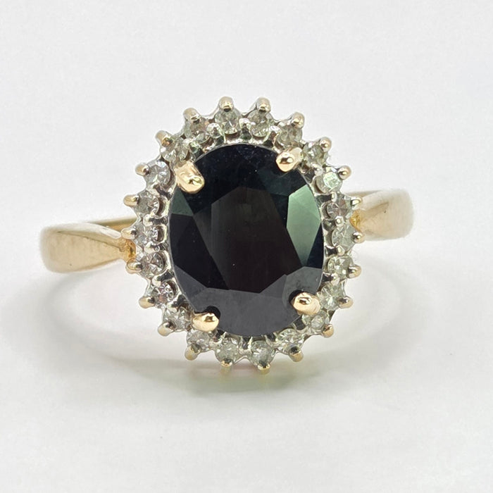 Vintage: 9ct Yellow Gold Sapphire & Diamond Oval Cluster Ring — 0.25ct — From 1997