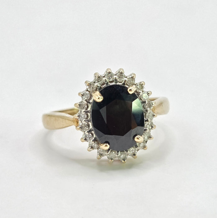 Vintage: 9ct Yellow Gold Sapphire & Diamond Oval Cluster Ring — 0.25ct — From 1997