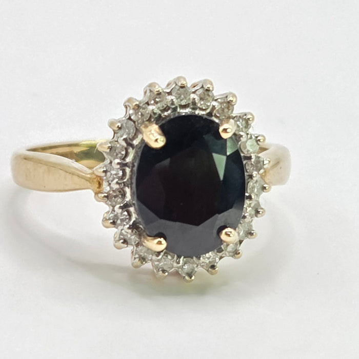 Vintage: 9ct Yellow Gold Sapphire & Diamond Oval Cluster Ring — 0.25ct — From 1997