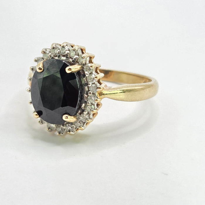 Vintage: 9ct Yellow Gold Sapphire & Diamond Oval Cluster Ring — 0.25ct — From 1997