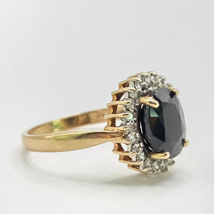 Vintage: 9ct Yellow Gold Sapphire & Diamond Oval Cluster Ring — 0.25ct — From 1997