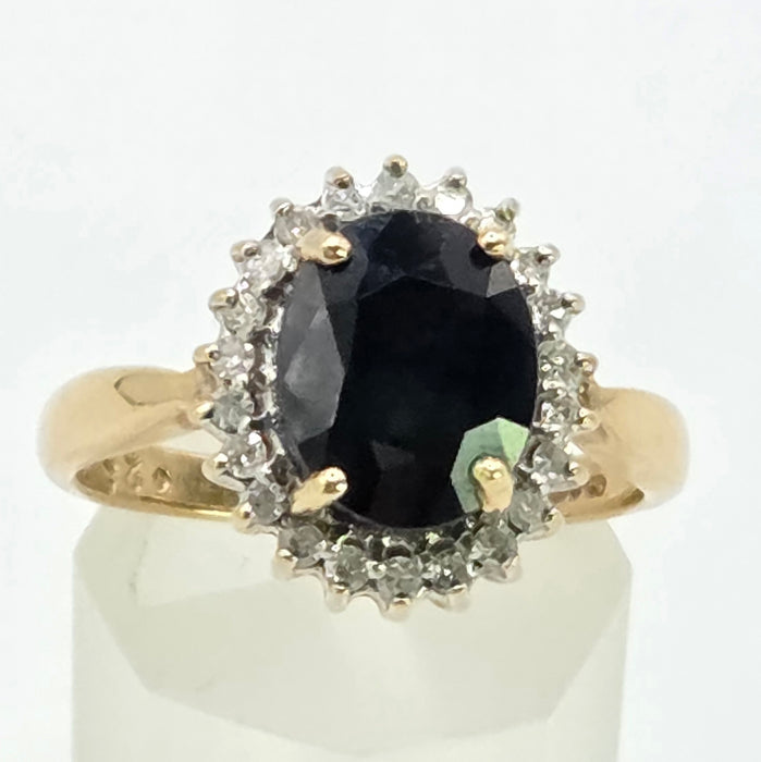 Vintage: 9ct Yellow Gold Sapphire & Diamond Oval Cluster Ring — 0.25ct — From 1997