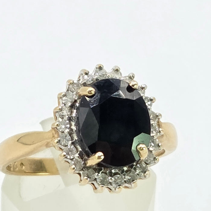 Vintage: 9ct Yellow Gold Sapphire & Diamond Oval Cluster Ring — 0.25ct — From 1997