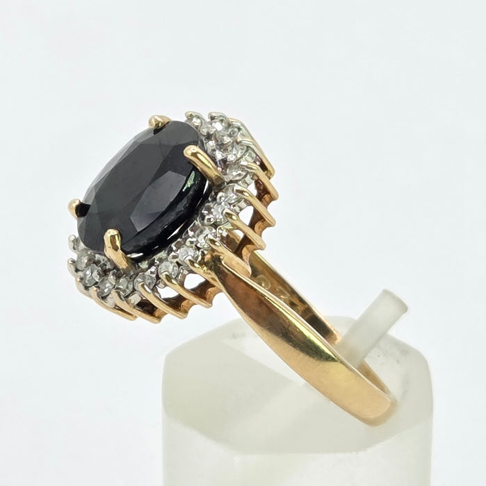 Vintage: 9ct Yellow Gold Sapphire & Diamond Oval Cluster Ring — 0.25ct — From 1997