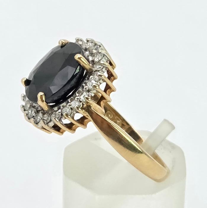 Vintage: 9ct Yellow Gold Sapphire & Diamond Oval Cluster Ring — 0.25ct — From 1997